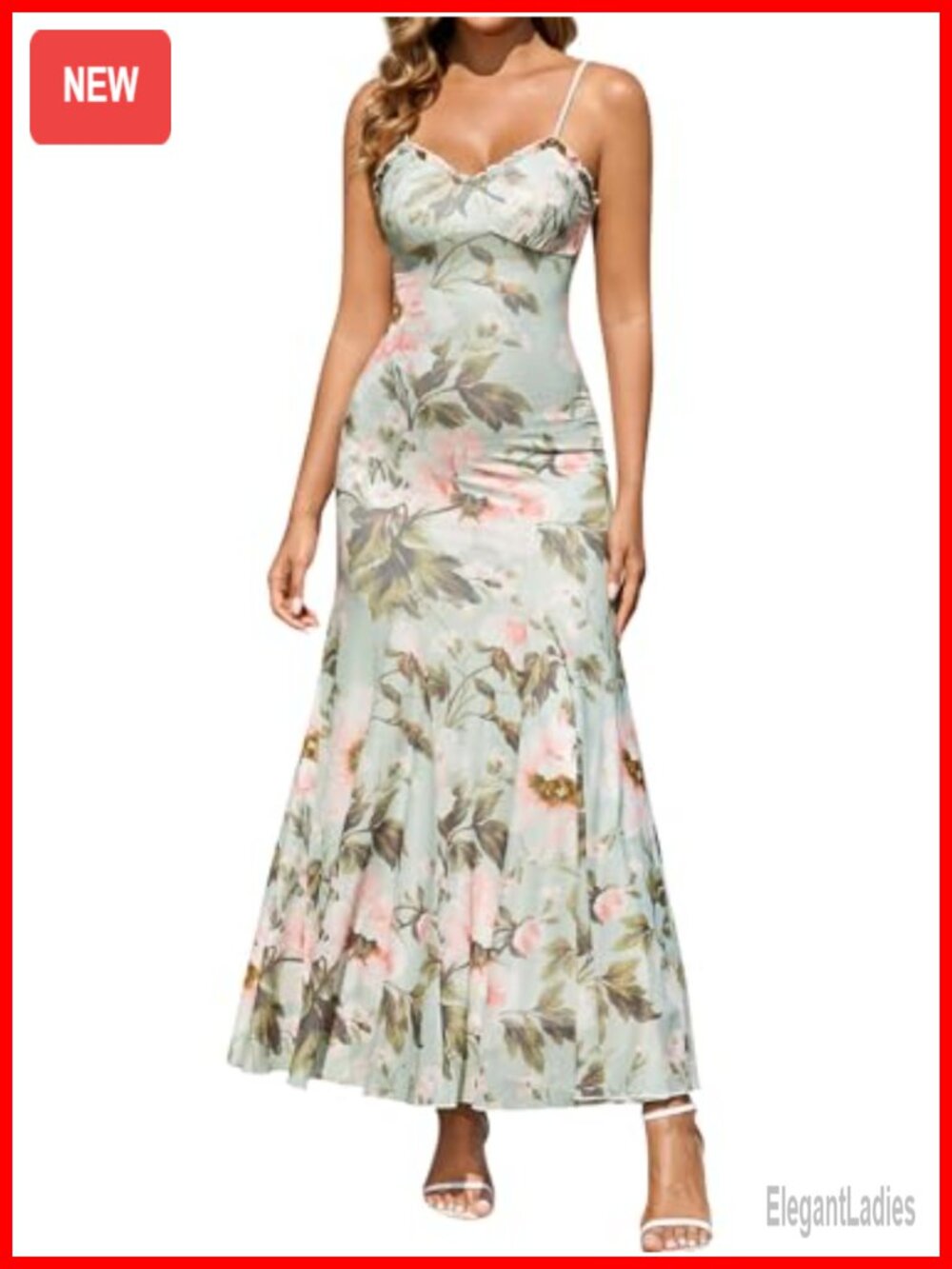 Floral Maxi Dress Lace Sweetheart Spaghetti Strap Ruffle Mesh Wedding Guest